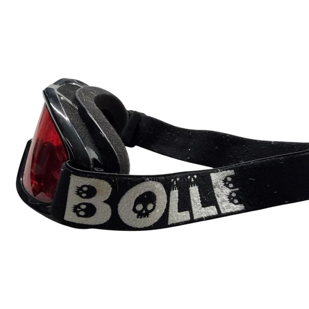Bolle Ski Goggles Black Red Tinted Lens Skull Logo Adjustable Strap Snowboard